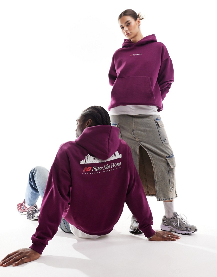 New Balance Home Again unisex hoodie in burgundy - exclusive to ASOS-Red