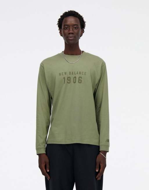 New Balance - Iconic - Top met grafisch logo in collegestijl en lange mouwen in groen
