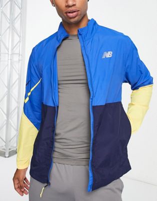 New Balance Impact Run colourblock full zip jacket in blue and yellow
