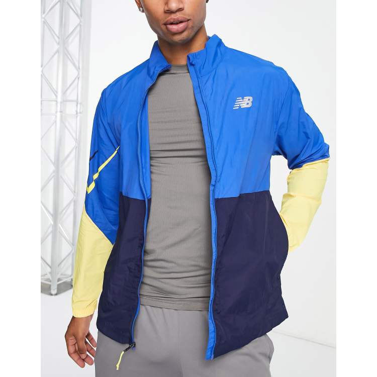 New Balance Impact Run colourblock full zip jacket in blue and yellow