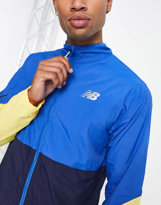 New Balance Impact Run Colourblock Full Zip Jacket In Blue And Yellow-Multi  for Men