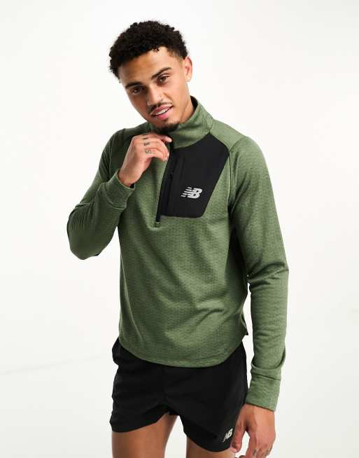 New Balance Impact Run Heat Grid 1/2 zip in khaki | ASOS