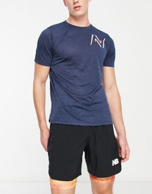 New Balance Impact Run t-shirt with contrast logo in blue