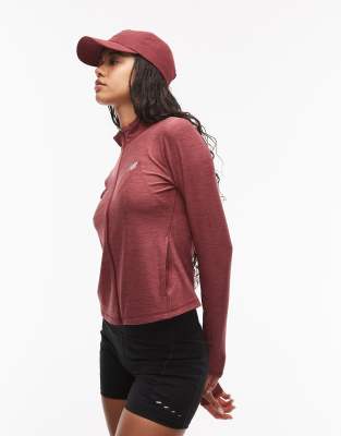 New Balance - Jacke mit Reißverschluss in meliertem Monarch-Burgunderrot mit Space-Dye-Design