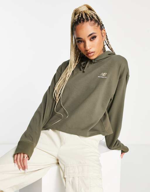 New Balance - Kakigrøn cropped unisexhættetrøje