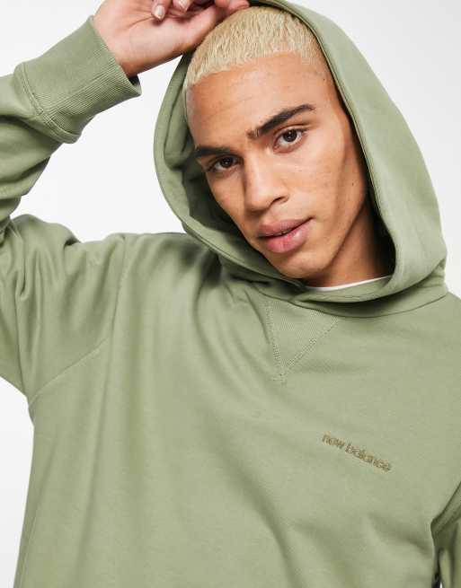 New Balance – Khakigrön, tvättad huvtröja med logga, 3 av 4