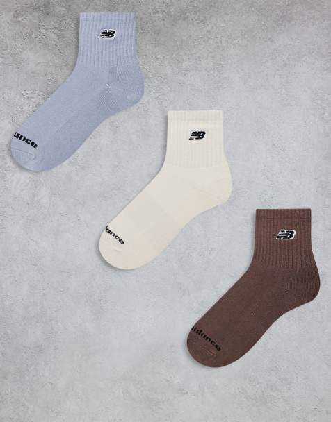 New Balance – Knöchelhohe Socken in Blau, Cremeweiß und Braun mit Logo-Aufnäher, 3er-Pack - view 1
