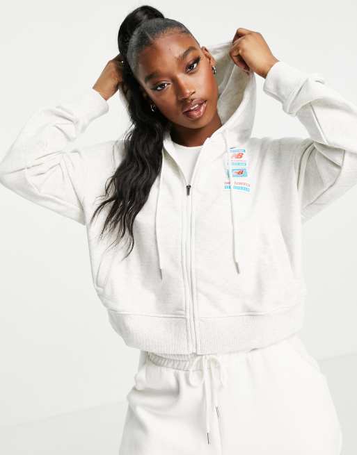 New Balance label logo zip up hoodie in grey | ASOS