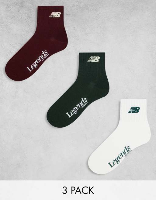 New Balance – Legends – Zestaw 3 par skarpetek do kostek w kolorach zielonym, czerwonym i białym
