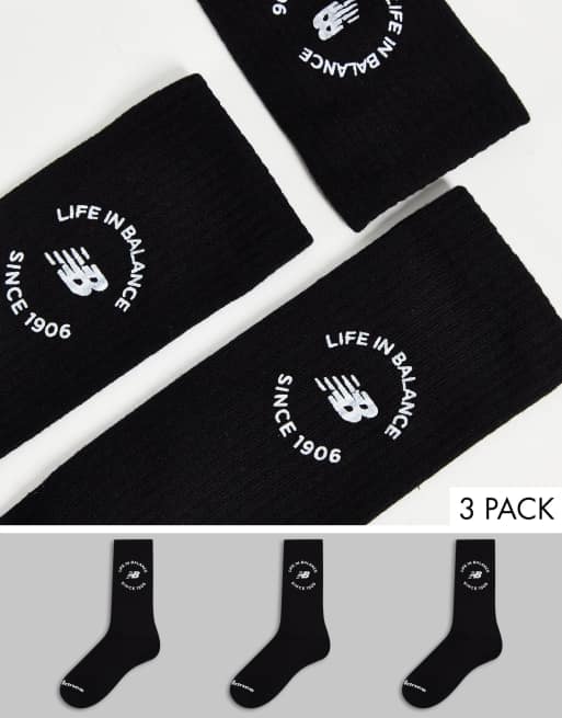 New Balance life in balance 3 pack crew socks in black