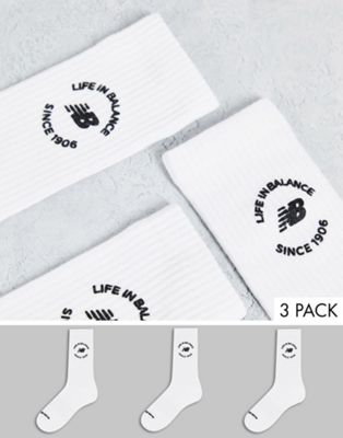 New Balance life in balance 3 pack crew socks in white