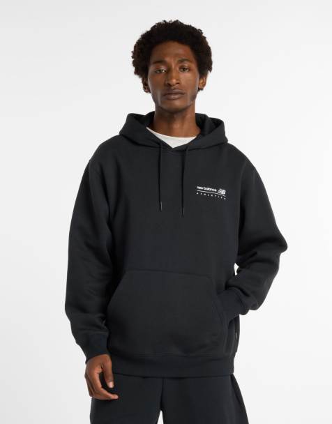 New Balance – Linear – Fleece-Kapuzenpullover in Schwarz mit Print - view 1