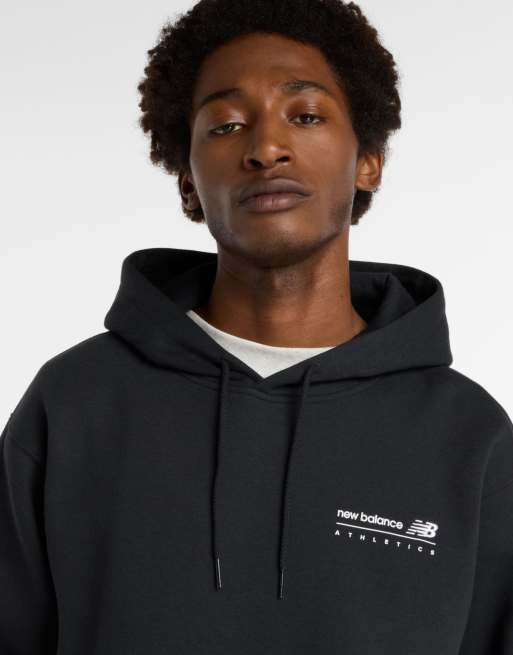 New Balance – Linear – Fleece-Kapuzenpullover in Schwarz mit Print, 4 von 4