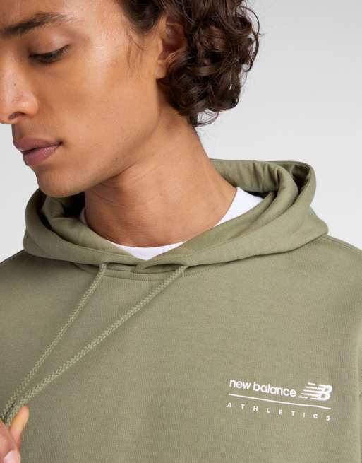 New Balance Linear graphic fleece hoodie in dark olivine, 4 of 4