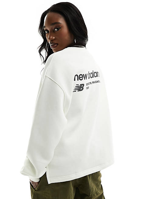 New Balance Linear Heritage backprint sweatshirt in off white | ASOS