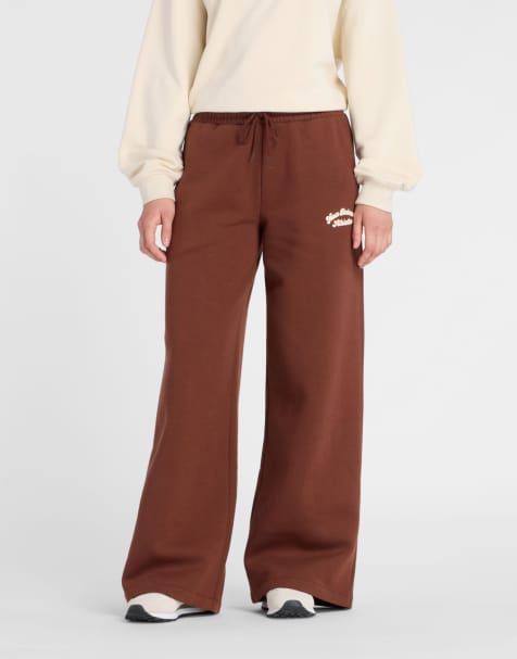 New Balance Linear heritage fleece wide leg pant in brown - view 1