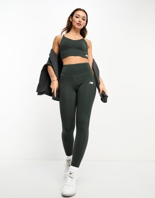 New Balance - Linear Heritage - Leggings in verwaschenem Schwarz mit hohem Bund