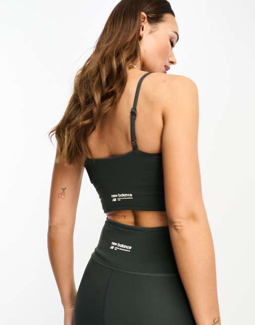 New Balance Linear Heritage light impact sports bra in washed black, 2 of 4
