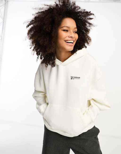 New Balance – Linear Heritage – Oversize-Kapuzenpullover in Haferbeige