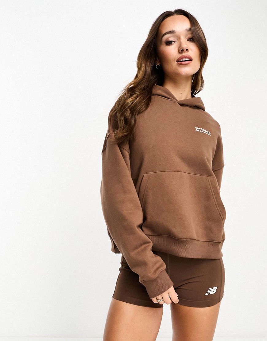 New Balance Linear Heritage oversized hoodie in dark brown