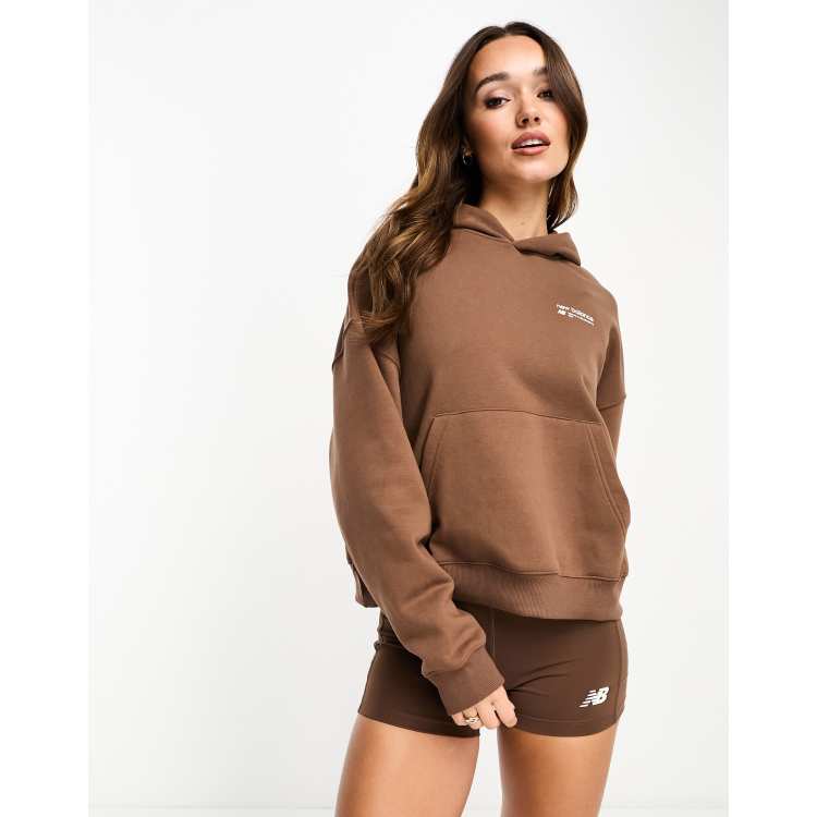 New Balance Linear Heritage oversized hoodie in dark brown ASOS