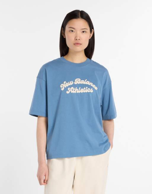 New Balance Linear heritage oversized t-shirt in blue