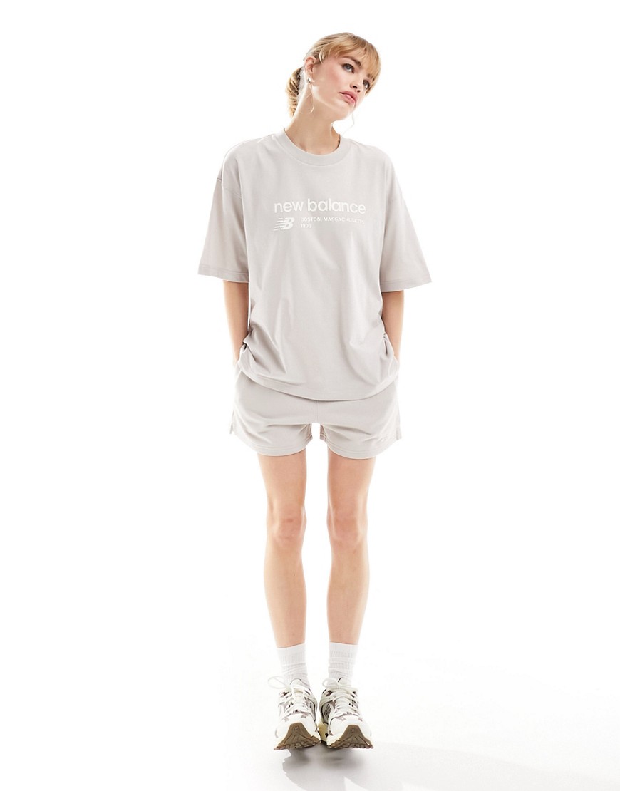 New Balance Linear Heritage oversized t-shirt in moonrock grey