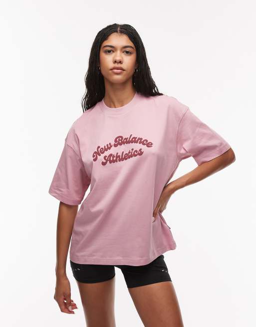 New Balance Linear heritage oversized t-shirt in pink 