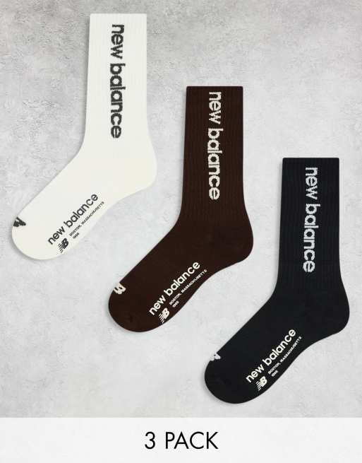 New Balance Linear logo 3 pack crew socks in black, brown and white | ASOS