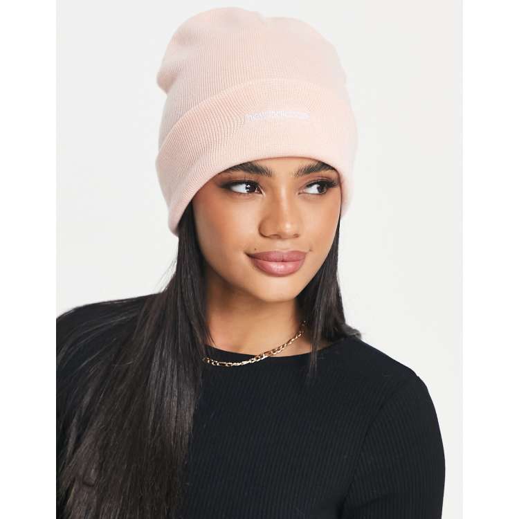 New Balance Linear Logo beanie in pink haze