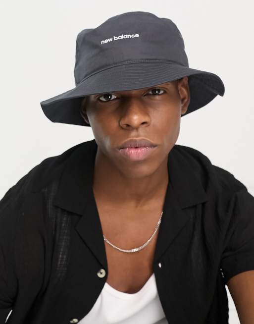 New Balance linear logo bucket hat in charcoal | ASOS