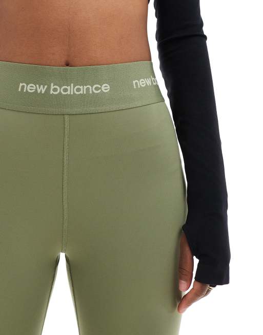New Balance Linear Logo sleek 25 inch high rise leggings in olive green ASOS