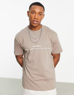 New Balance linear logo t-shirt with logo piping in beige | ASOS