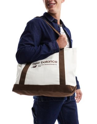 New Balance Linear logo tote bag in canvas and brown