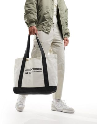 New Balance Linear logo tote bag in canvas and charcoal