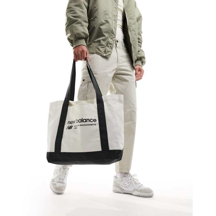 New Balance Linear logo tote bag in canvas and charcoal ASOS