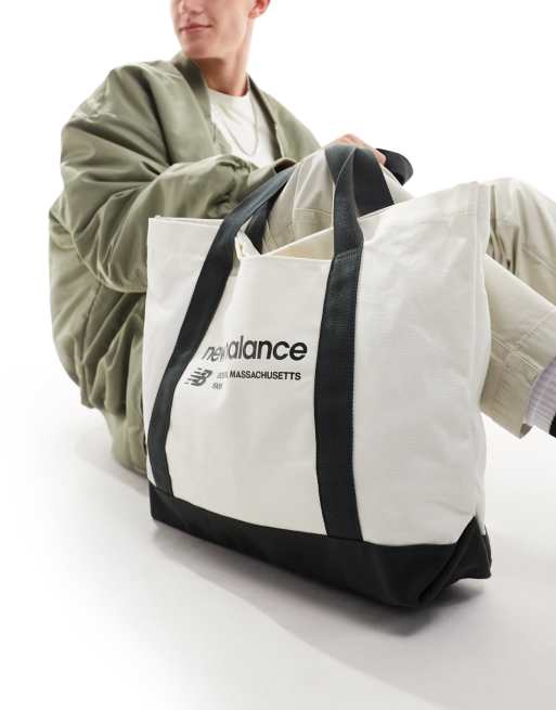 New Balance Linear logo tote bag in canvas and charcoal