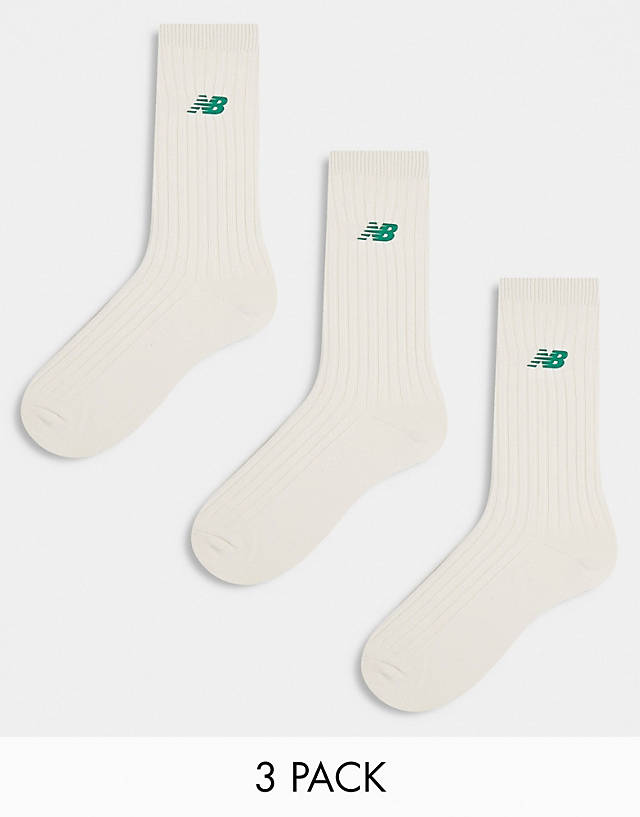 New Balance - logo 3 pack crew sock in off white and green