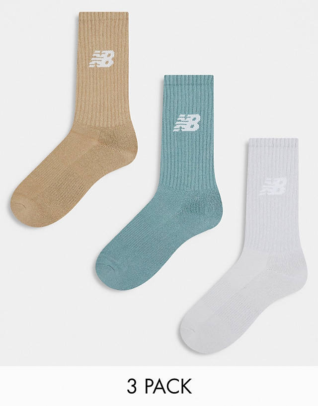 New Balance - logo 3 pack crew socks in green, grey and brown