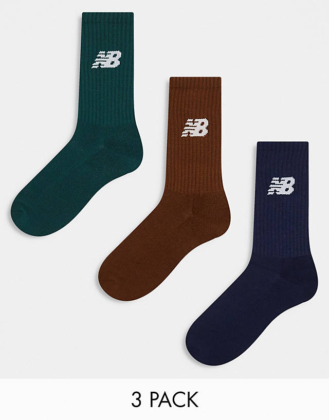 New Balance - logo 3 pack crew socks in khaki, navy and brown