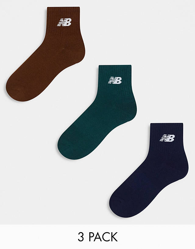 New Balance - logo 3 pack trainer socks in khaki, navy and brown