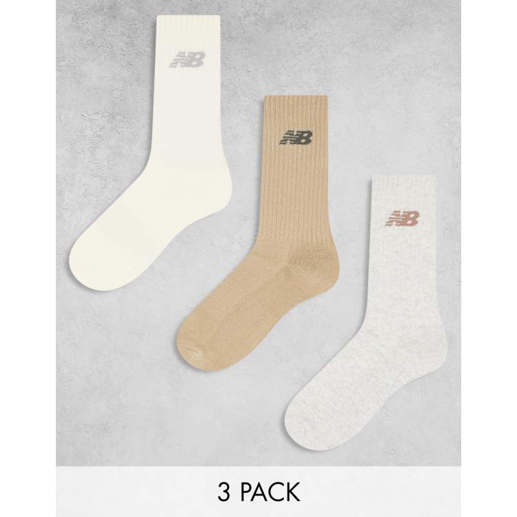 New Balance logo crew socks 3 pack in neutrals ASOS