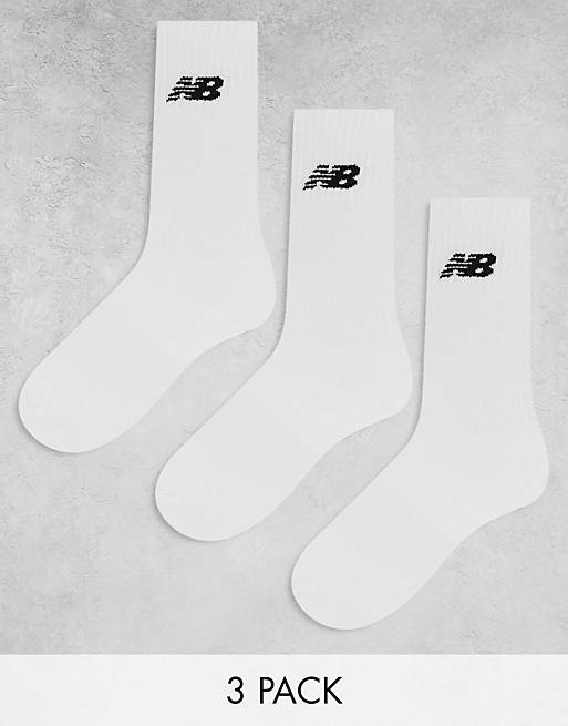 New Balance logo crew socks 3 pack in white | ASOS