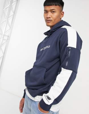 New Balance Logo Hoodie In Navy-black