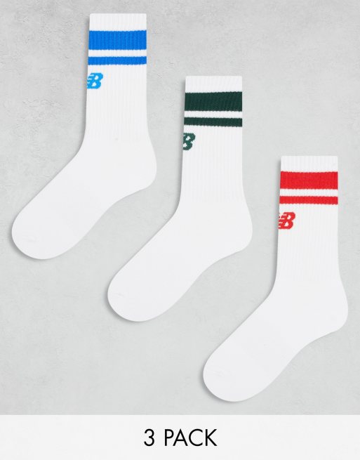 New Balance logo line crew sock 3 pack in white multi