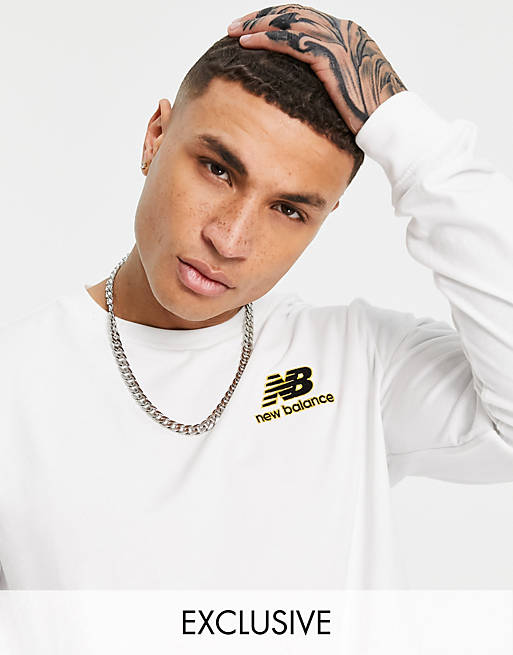 New Balance logo long sleeve t-shirt in white - exclusive to ASOS