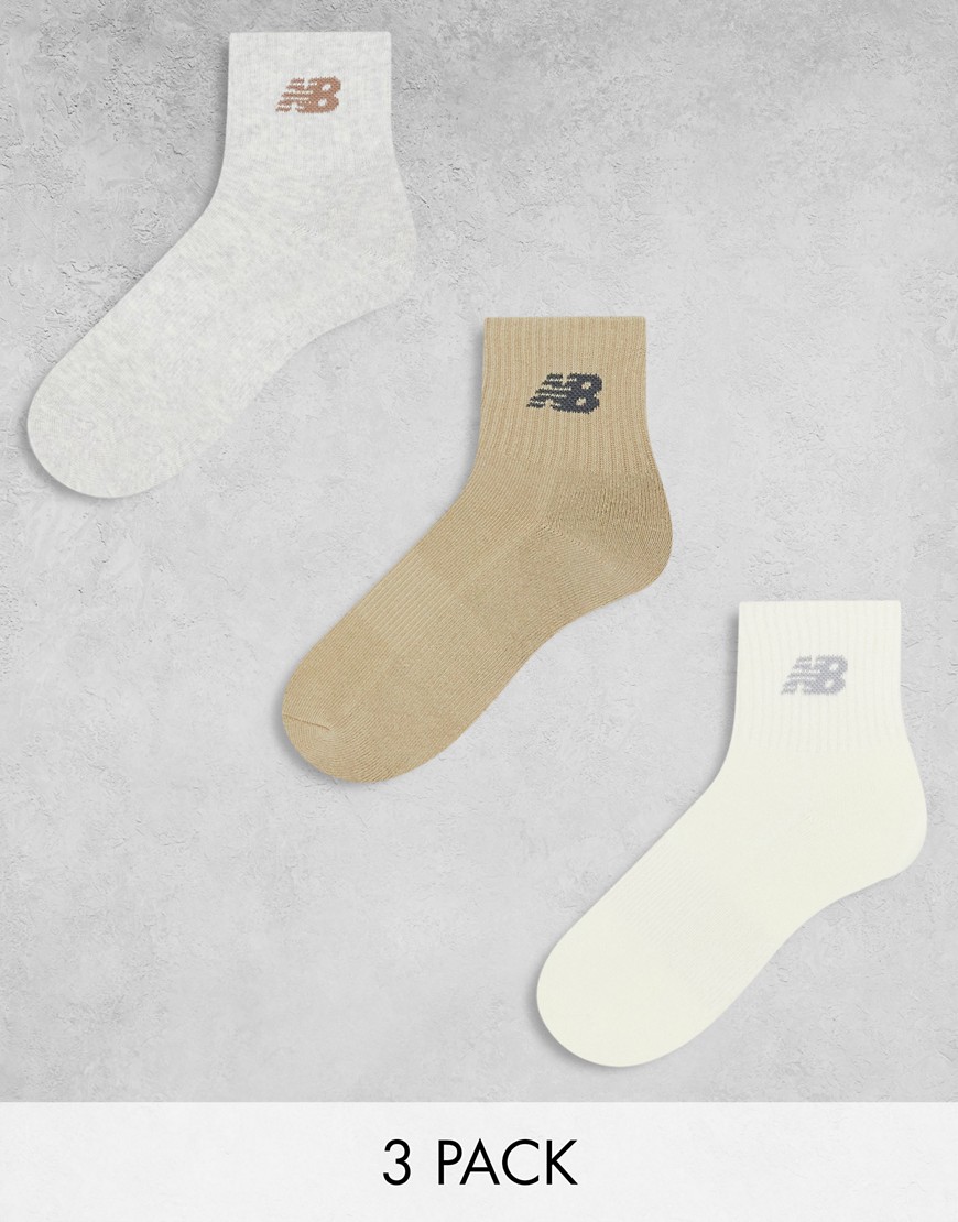 New Balance logo mid sock in 3 pack in neutrals-Multi