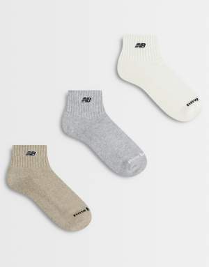 New Balance logo patch 3 pack ankle socks in neutrals