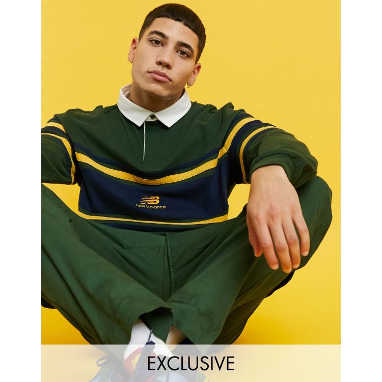 New Balance logo rugby shirt in green exclusive to ASOS