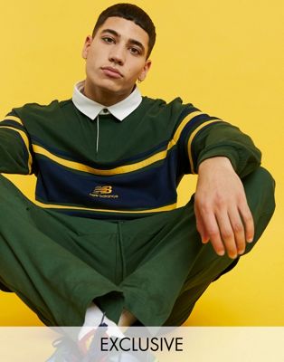New Balance logo rugby shirt in green exclusive to ASOS